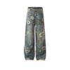 2026 Trendy Amerikaanse Stijl Vintage Print Losse Pasvorm Wijde Pijpen Jeans Zomer High Street Rechte Pijp Heren Dames Casual Broeken