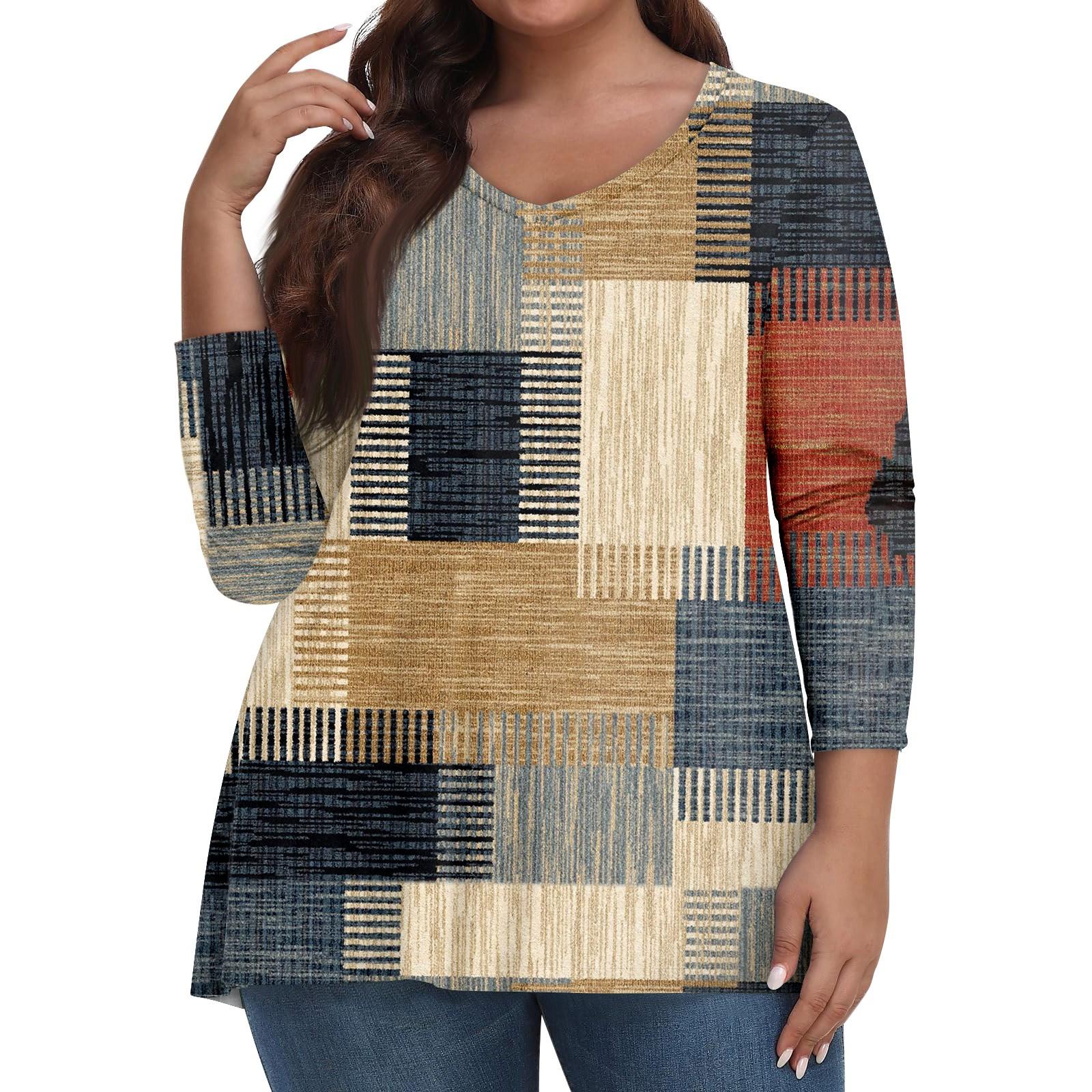 

Жіночі топи з рукавами 3/4 Сорочки з V-подібним вирізом Повсякденний одяг Одяг Топи з принтами XXXL