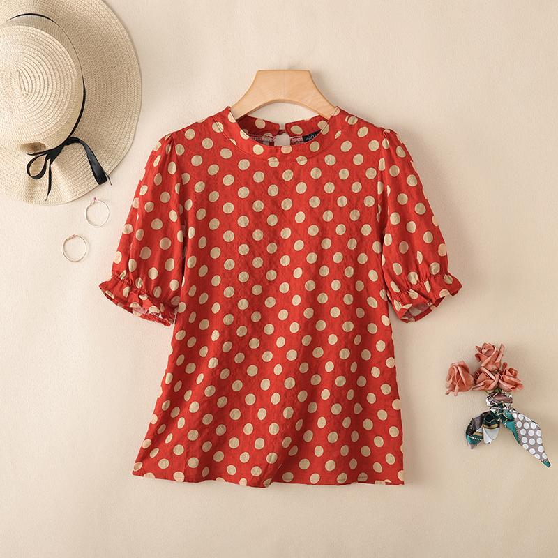 

ZANZEA Женская повседневная блузка с круглым вырезом и принтом в горошек, с короткими рукавами 3XL оранжевый