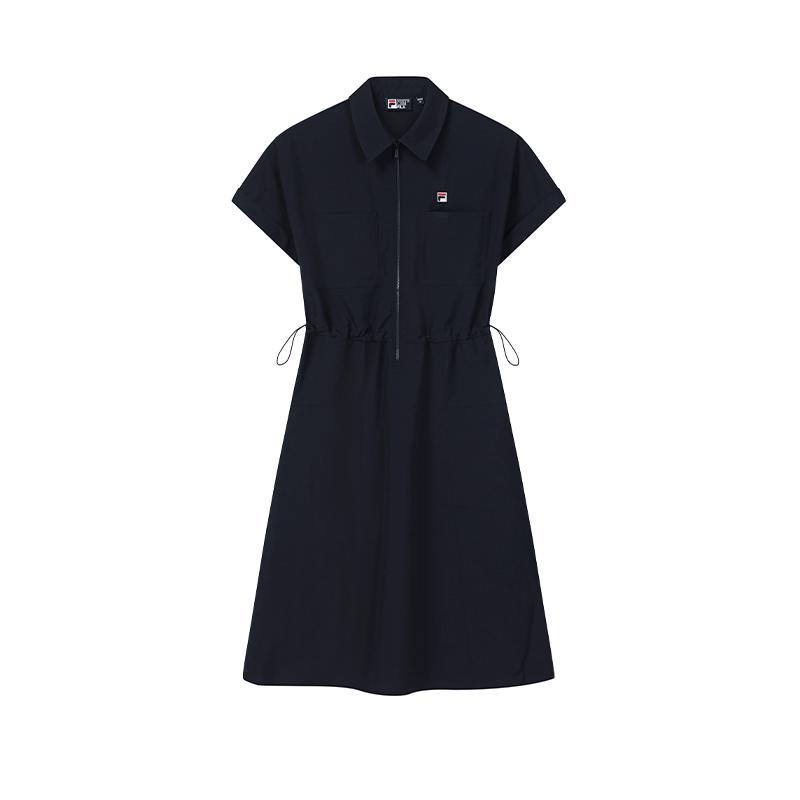 FILA Heritage Solid Woven Comfortable Simple Short Sleeve Dress Women dresses F11W638308FDB