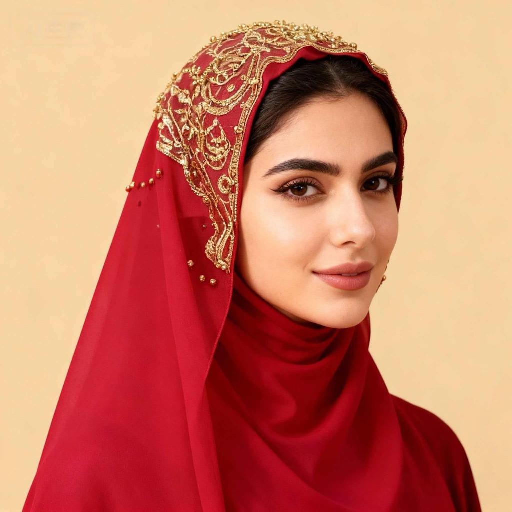 A092 Beaded Chiffon Ethnic Headscarf - Southeast Asia Fashion Scarf