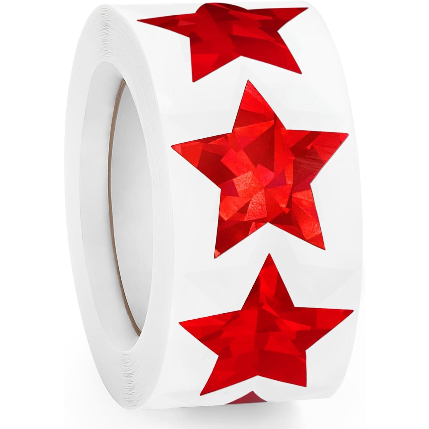 100-500pcs Red Holographic Star Sticker Party Gift Wrapping Label Scrapbook Cartoon Rewards Stationery Stickers