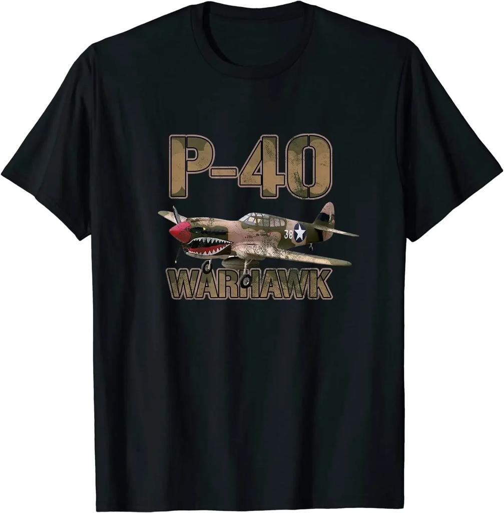WWII US Air Force P40 Warhawk Fighter TShirt 100 Cotton ONeck Summer Short Sleeve Casual Mens Tshirt Size S3XL
