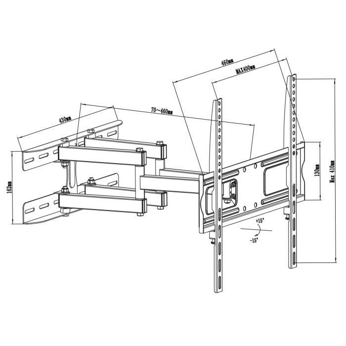 Support Mural Pour Écran LCD LED TV 26-55" 30kg Max VESA 400x400 Réglable Inclinable Pivotant Maclean MC-760