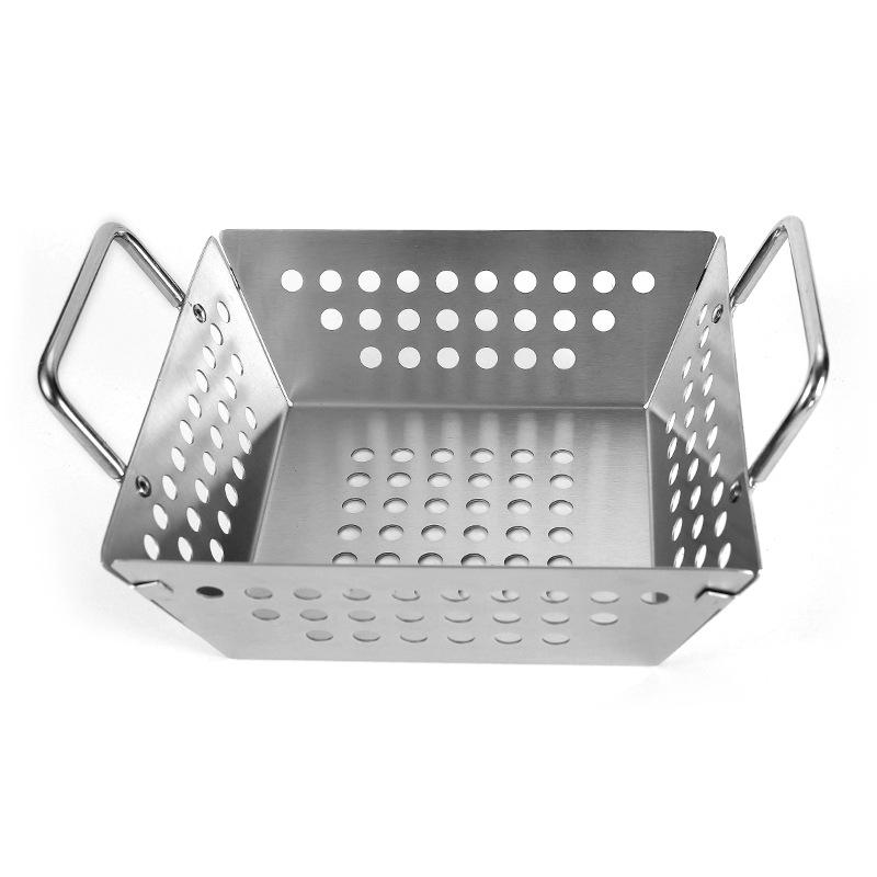 Stainless Steel Tray Barbecue Plate Fruit Vegetable Draining Basket Square Perforated Mini BBQ Set Household Kitchen Tools