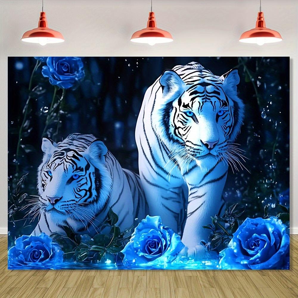 1pc Vintage Tiger and Rose Polyester Tapestry No Electricity Needed Perfect for Living Room Outdoor Christmas Decor