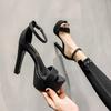 Spring and Summer New 13cm Super High Heel Sandals Thick Heel Waterproof Table with Sequins Fashion Women's Shoes Model Catwalk