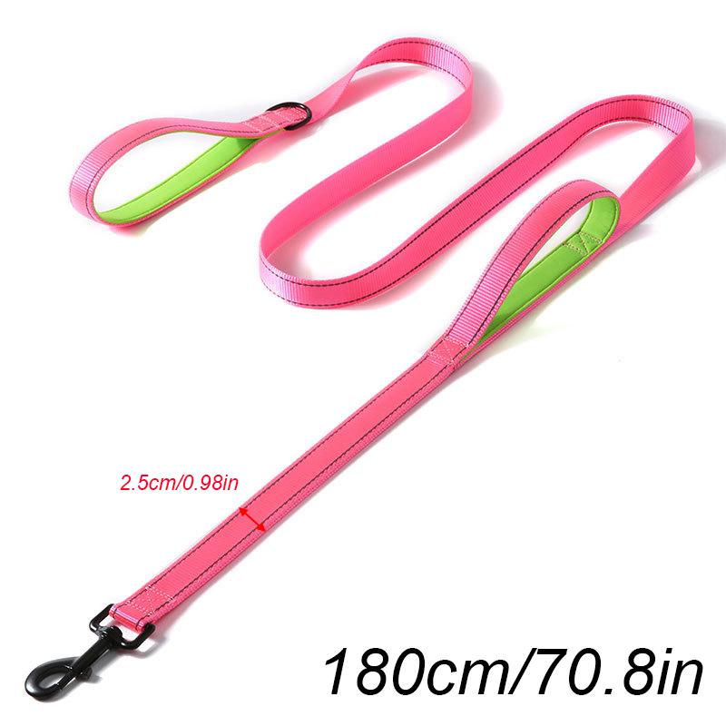 

1.8m Two Handle Heavy Duty Nylon Dog Leash For Training Control Guard Rope Walking Cat Dog Harness Lead Reflective Night Safety розовый