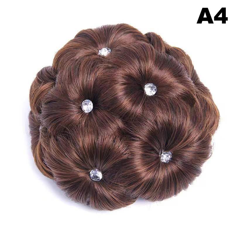 Synthetic Hair Bun Bud Hair Clips With Diamond Colorful Shiny For Women Ponytail Claw Clip Lifelike Hairpiece Styling Tools