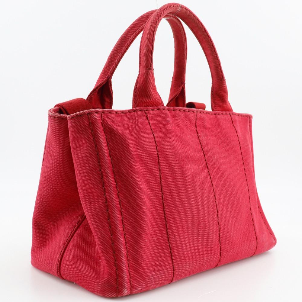 PRADA Canapa Tote Mini Handbag 2WAYShoulder Red canvas Women Used