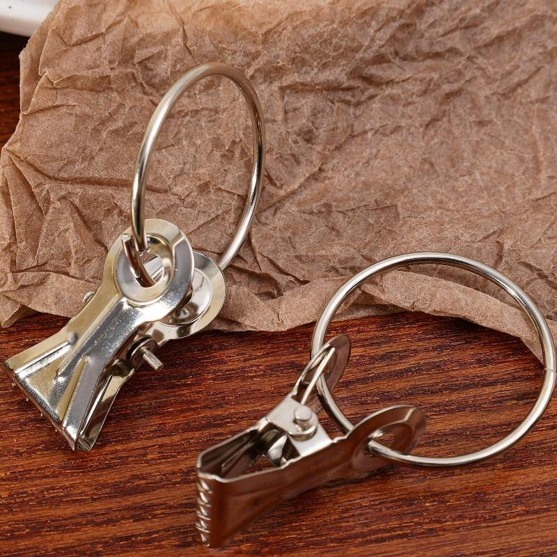 50/10Pcs Stainless Steel Curtain Rod Clips with Rings Home Bedroom Bathroom Decorative Hanger Buckles Towel Curtain Clamps