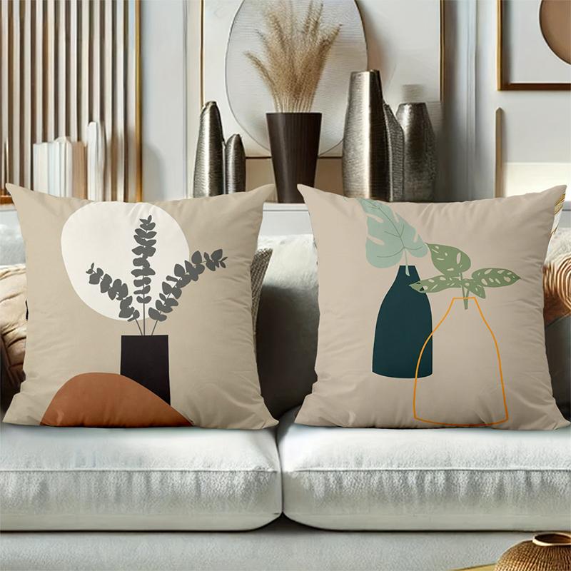 Modern Plant Vase Pattern Decorative Cushion Covers Polyester Pillowcase, Sofa Decorative Cushion Cov Headboard Pillow