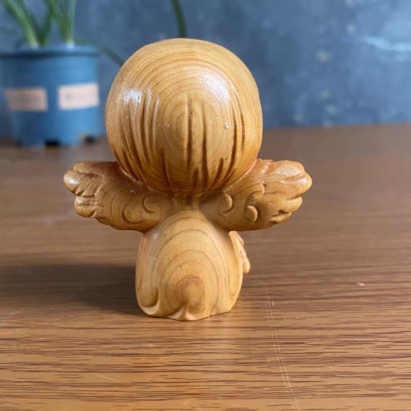 Cypress Wood Carved Angel Girl Ornament – Shui Bingyue Desktop Creative Figure