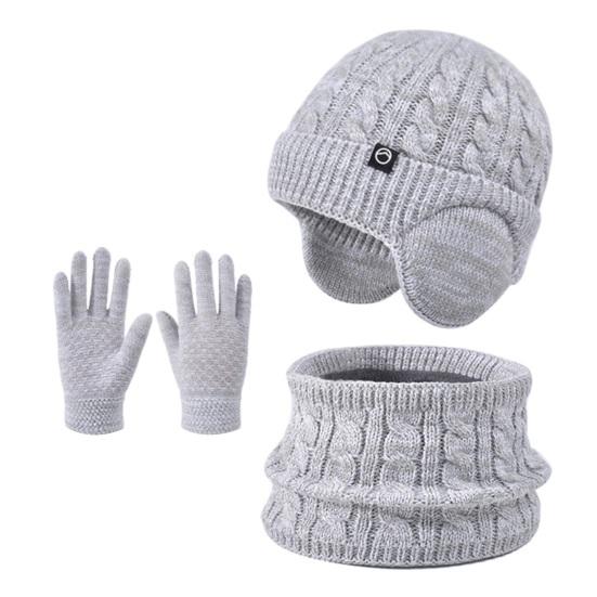 3Pcs/Set Kids Hat Scarf Gloves Set Solid Color Twist Texture Fleece Lining Earflap Hat Touchscreen Gloves Neck Warmer Set Cold Weather Accessories