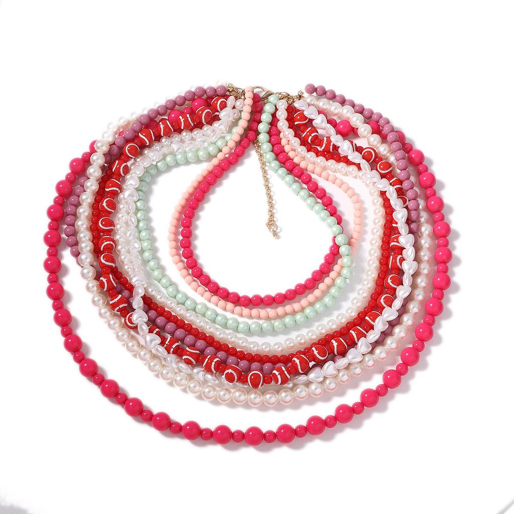 New Baroque imitation pearl multi-layer fashion retro ethnic style necklace Bohemian exaggerated foreign trade model