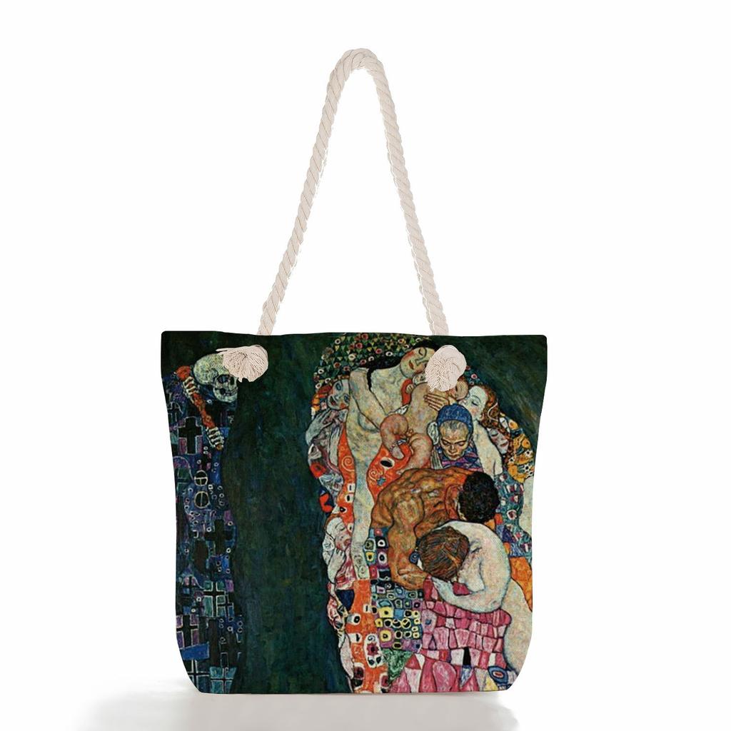 Oil Painting of a Person Print Thick Rope Single-shoulder Beach Bag 7217
