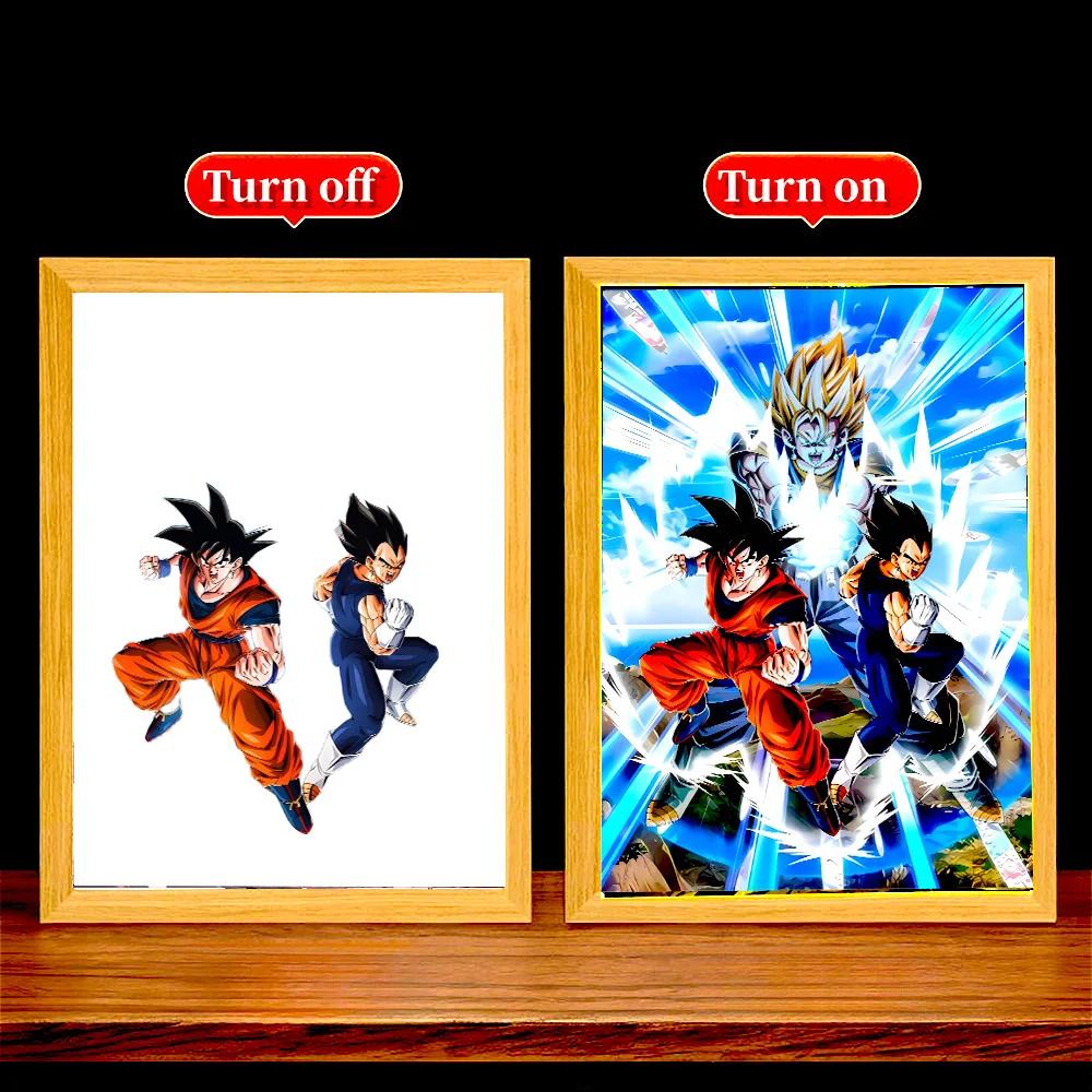 Anime Figure Light Painting Photo Frame Dragon Ball Goku Led Night Lamp Bedside Table Decorate Christmas Gifts Moon Z Round Sensory Compression Bouncy