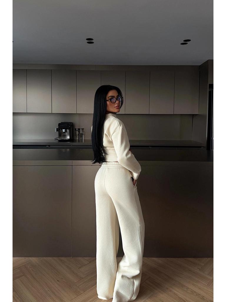 European Casual Women's Sexy Zipper Cardigan & Lace-Up Pants Set - Spring/Autumn Wear