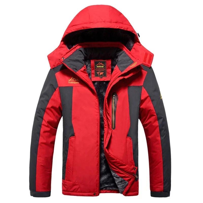 

-30 Winter Warm Jacket Men s Windproof Waterproof Fleece-lined Thickened Hooded Coat Outdoor Camping Ski Parka Plus Size S красный