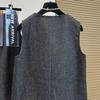 Women's Sleeveless Wool Fashion Suit: Single-Breasted Vest with Semi-Elastic Waist and Casual Wide-Leg Pants