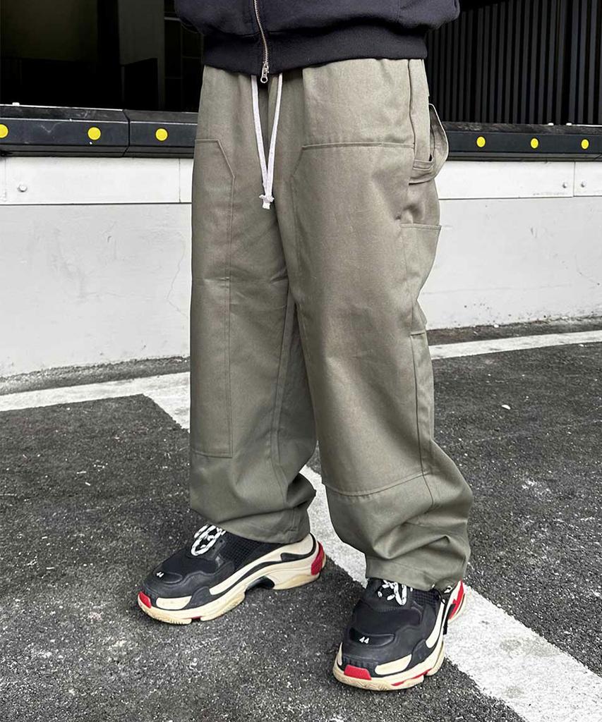 Keullako Cotton Carpenter Wide Work Pants (Khaki)