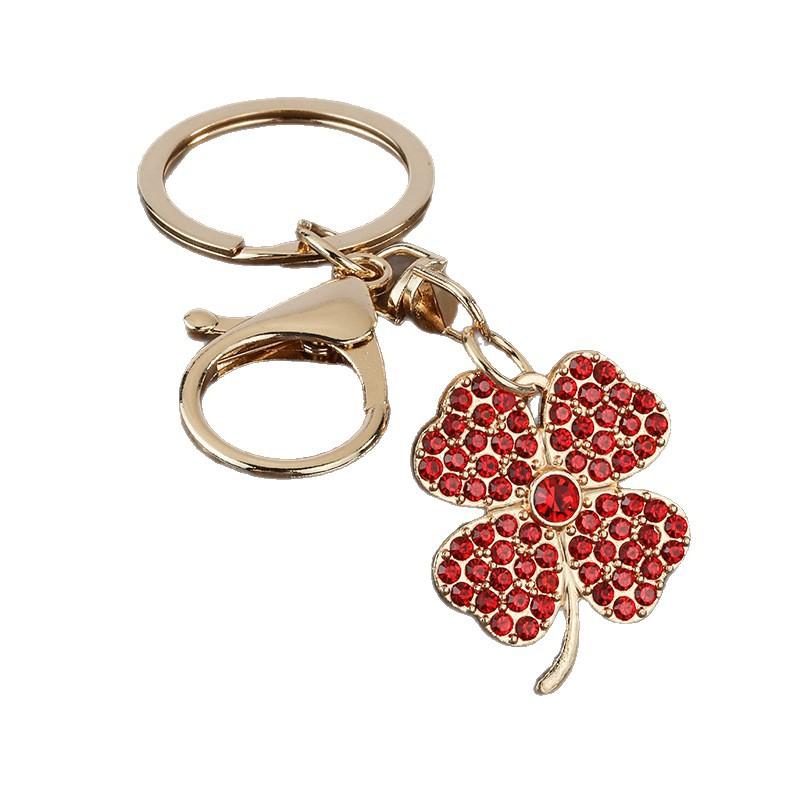 Trendy Exquisite Rhinestone Four-Leaf Clover Keychain Lucky Luxury Metal Keyring For Women Bag Charms Key Holder Pendant