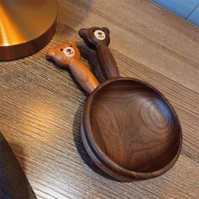 Bol din lemn cu ursuleț drăguț în stil japonez, farfurie din lemn, gustare cu fructe, desert, bol cu ​​nuci, farfurii pentru salată, veselă, bol cu ​​zahăr, vase de bucătărie
