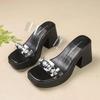 Transparent Slippers Female Shoes Platform Square heel Slides Jelly Flip Flops Women Heels 2025 Block Glitter High Crystal