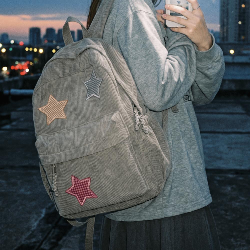 Lightweight Corduroy Backpack Soft Fabric Travel Bag Cute School Backpack Outdoor