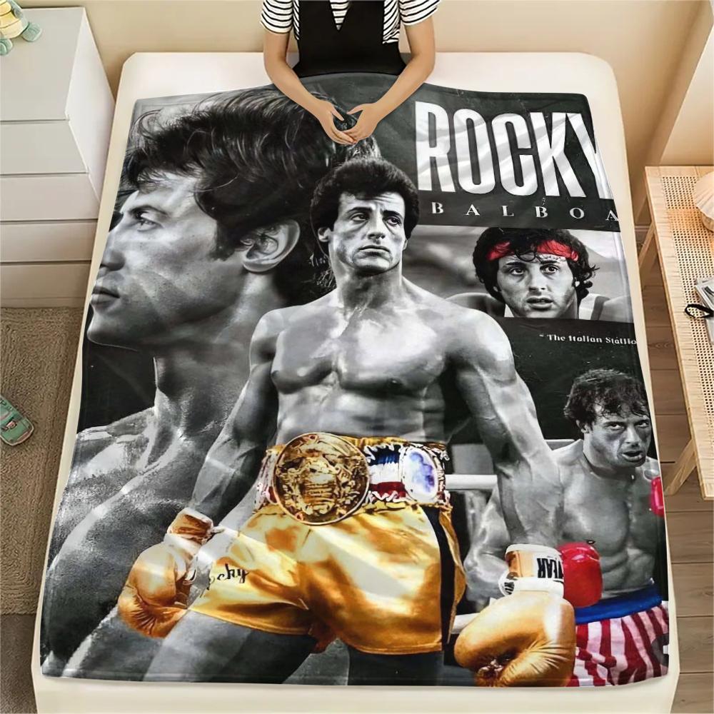 1Pc Rocky Print Flannel Blanket, High Quality Comfortable for All Seasons, Home Decor, Warmth and Comfort, Perfect for Christmas Gifts