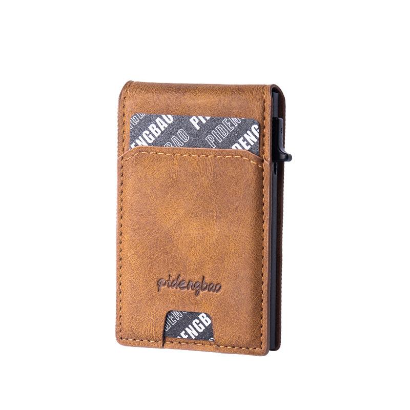 

Men s card bag RFID anti-theft card swiping clip side push aluminum alloy card box multi slot credit card cover коричневий