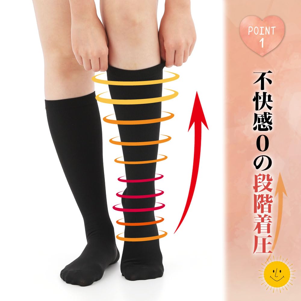 SOCKS Cooling Compression Cool To the Graduated Heatstroke Black M&M Co.,LTD Women's Socks, Knee-High Socks, Touch, Compression, Prevention,