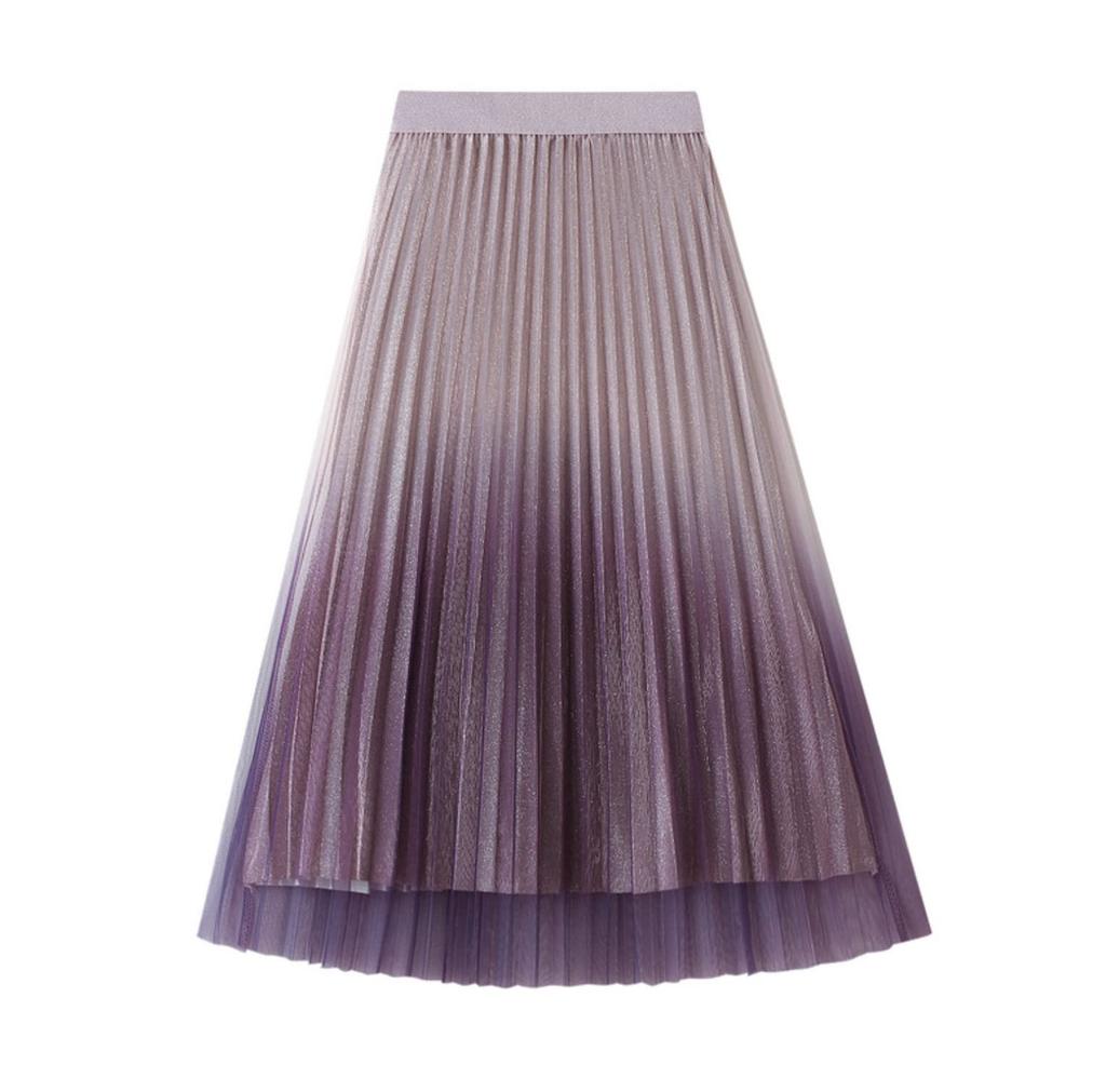 MOE2HUO Gradient Chiffon and Tulle Shiny Long with Elastic Elegant and Perfect for Everyday or Commuting Free Women's Skirt, Skirt, High-Waisted