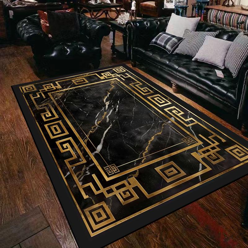 

Легкая роскошь Черно-золотой ковер Гостиная Мраморная отделка Диван Журнальный столик Коврики Домашняя Спальня Нескользящие Офисные Напольные коврики 60*90cm