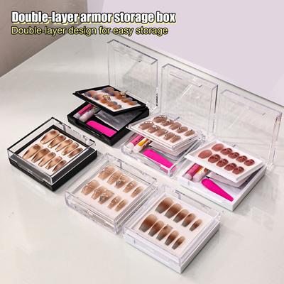 Ακρυλικό Διπλό Στρώμα Άδειο Κουτί Συσκευασίας για Ψεύτικα Νύχια με Διαφανές Καπάκι, Κουτί Επίδειξης Νυχιών, Θήκη Αποθήκευσης για Συμβουλές Νυχιών για το Σπίτι, Φορητός Οργανωτής Nail Art