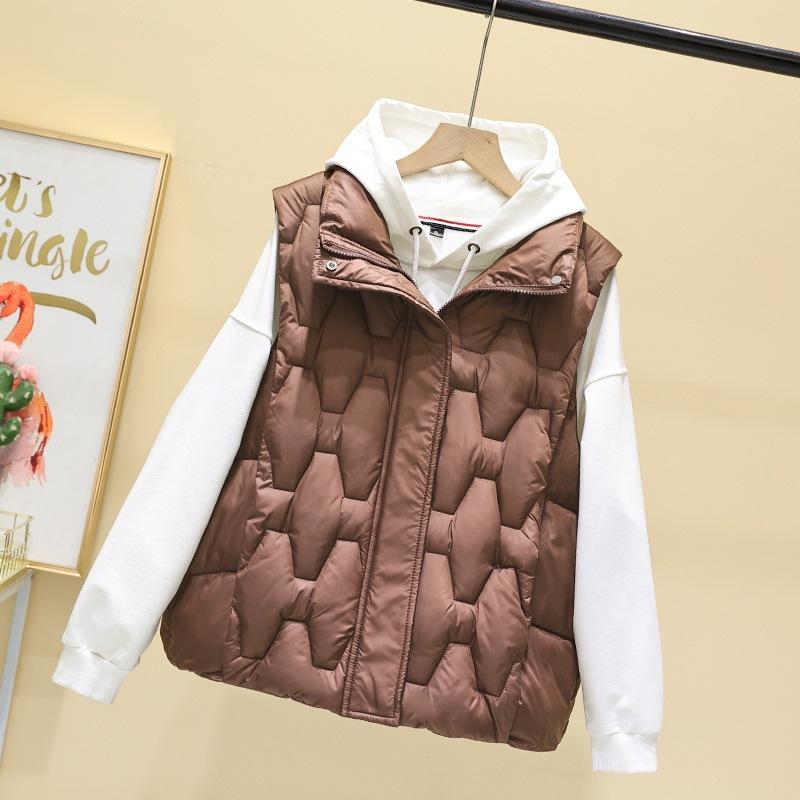 Cotton Vest Women's Short Stand-up Collar Rhombus Autumn and Winter New Korean Version Cotton Vest Cotton Vest Jacket Fashion Cotton Vest