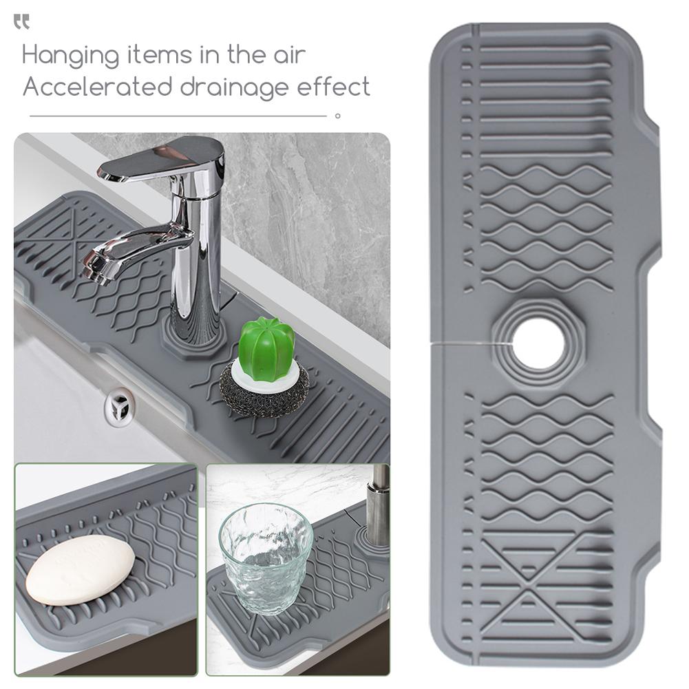 Silicone Sink Faucet Mat Splash Guard for Kitchen Sink Faucet Drain Pad Accessories Sink Protector Mat Draining Pad DIY Cuttable