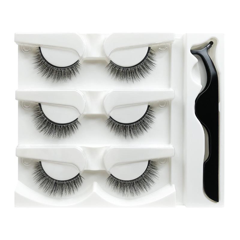 

3 Pairs of Handmade Natural Long False Eyelashes - Self-Adhesive, No Glue Needed, Quick Apply, True Nude Makeup Standard