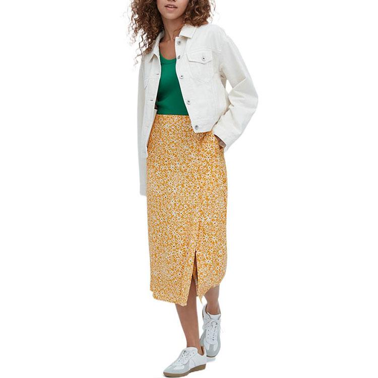 UNIQLO Floral Print Midi Skirt Women skirts Lemon-Yellow 458679-45