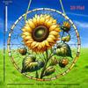 Sunflower Sunset Mountain Scenery Sun Catcher Stained Round Acrylic Hanging Decoration Suitable for Window Suncatcher Door, Four Seasons Decoration