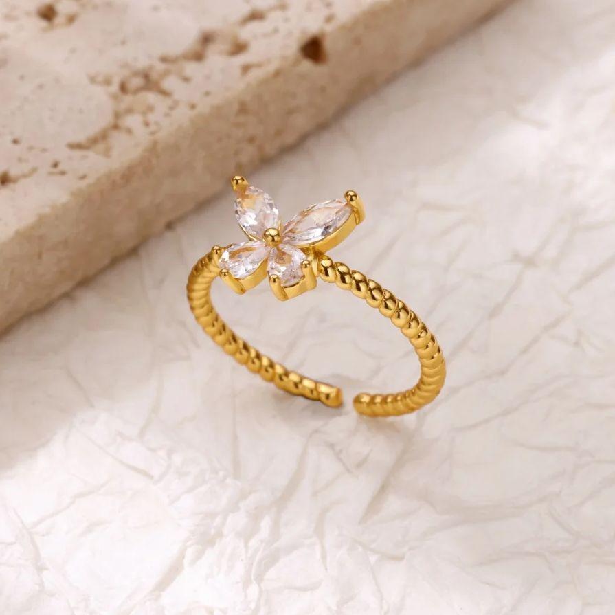 Zircon Butterfly Rings for Women Stainless Steel Adjustable Shiny Butterfly Ring 2025 Trend Wedding Couple Jewelry anillos