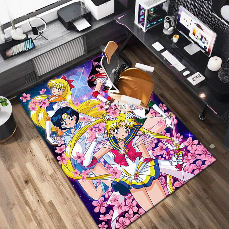 Cute Cartoon Theme Sailor Moon Tsukino Usagi Cartoon Rug Multifunctional Household Anti-slip Decorative Door Mat, Outdoor Floor Mat, and Carpet Y7