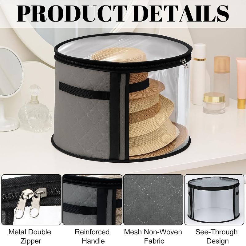 

Winter Hat Storage Bucket Clothing Travel Organizer Foldable Round Brim Storage Bag With Handle Transparant Box For Women Men