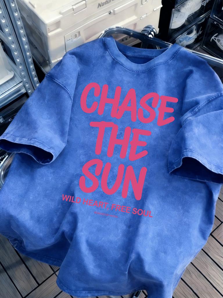 Chase The Sun Prints Washed TShirts Womens Cotton Oversize T Shirt ONeck Comfortable Distressed Tops Summer Womans Clothes
