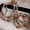 French Long Stacked Colored Pearl Necklace, Simple Temperament Collarbone Chain, Retro Necklace for Women