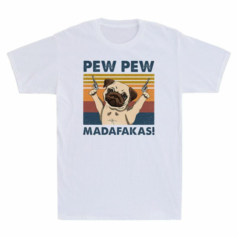 Pew Pew Madafacas Pug Dog Funny Pug Gangster with Gun Meme Vintage Men T-shirt XXL