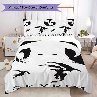 Skyrim Pattern Bedding Uilt Set Uilt Cover Pillowcase Home Decoration Birthday Gift (1 * Duvet Cover + 2 * Pillowcase Without Core)167