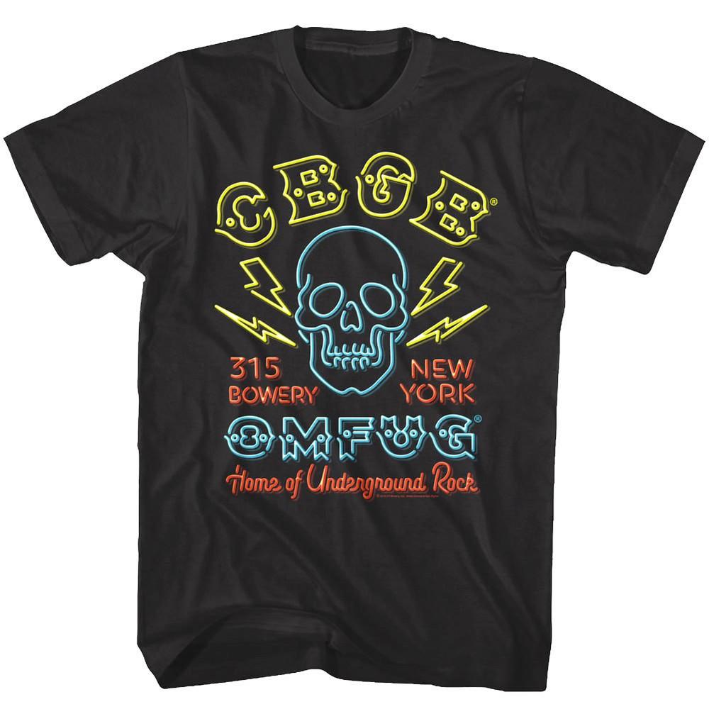 

CBGB OMFUG Skull Neon Sign Mens T Shirt Bowery NYC Home of Underground Rock Punk 2XL