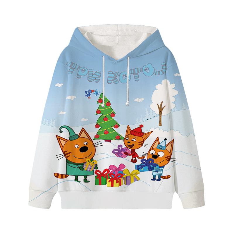 Trzy kocięta bluza z kapturem E-cat rodzina dziecięca słodka dziecięca jesień bluza z kapturem ubrania mangi dziecko dziewczyna chłopiec bluza z kapturem bluzy z kapturem