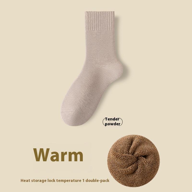 Terry Socks Women's Mid-calf Length Socks Autumn and Winter Fleece-lined Thickened Warm Stockings Floor Socks Boneless Sewing Home Socks Heat Storage